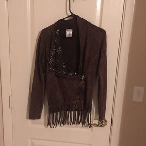 Vocal zip up fringe jacket